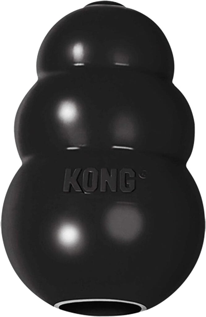close up of black kong extreme rubber toy