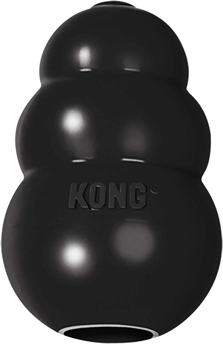 close up of black kong extreme rubber toy