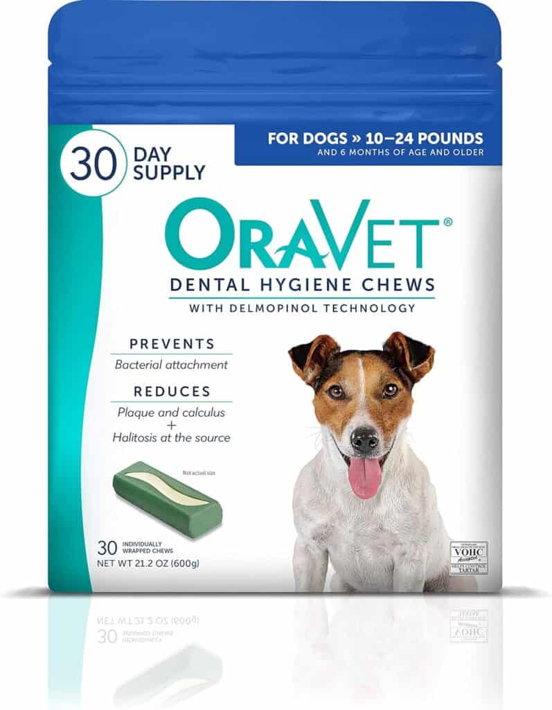 close up of oravet dog oral hygiene chews