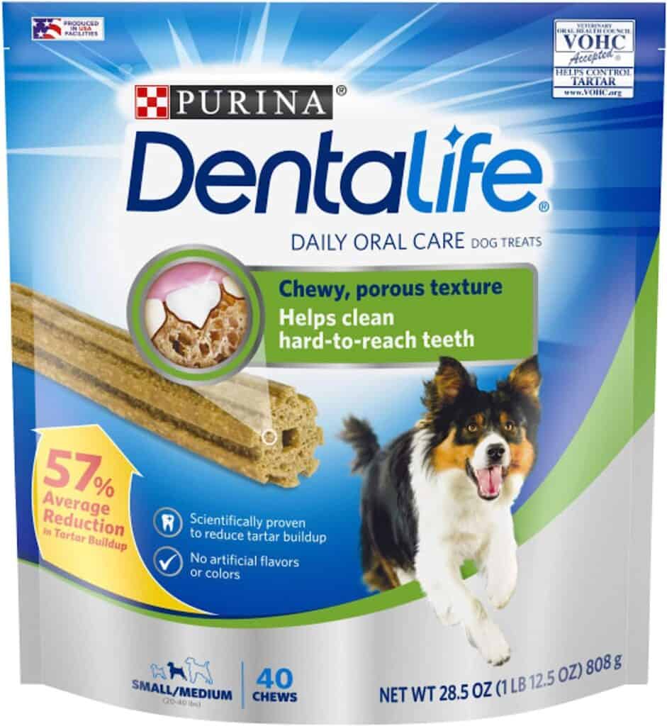 close up of purina dentalife dog dental treats