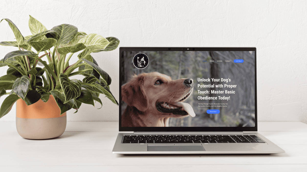 laptop mockup with website homepage on display for pet business marketing